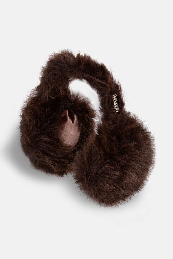 Displays the Java 'Juicy branded chunky fur earmuffs 