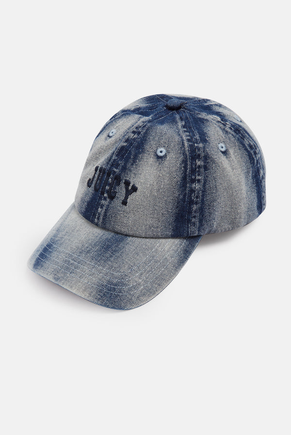 Displays the 'Juicy' branded Bleach wash denim cap 