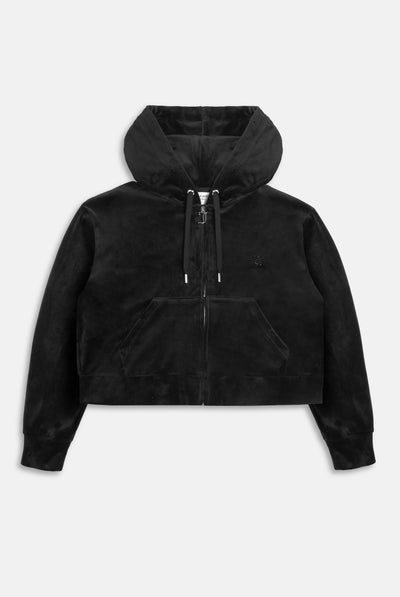 BLACK OUTLINE DIAMANTÉ OVERSIZED CROPPED HOODIE