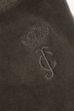 Displays the Raven 'Juicy' branded OG straight pocketed capri pants featuring the juicy couture branding 