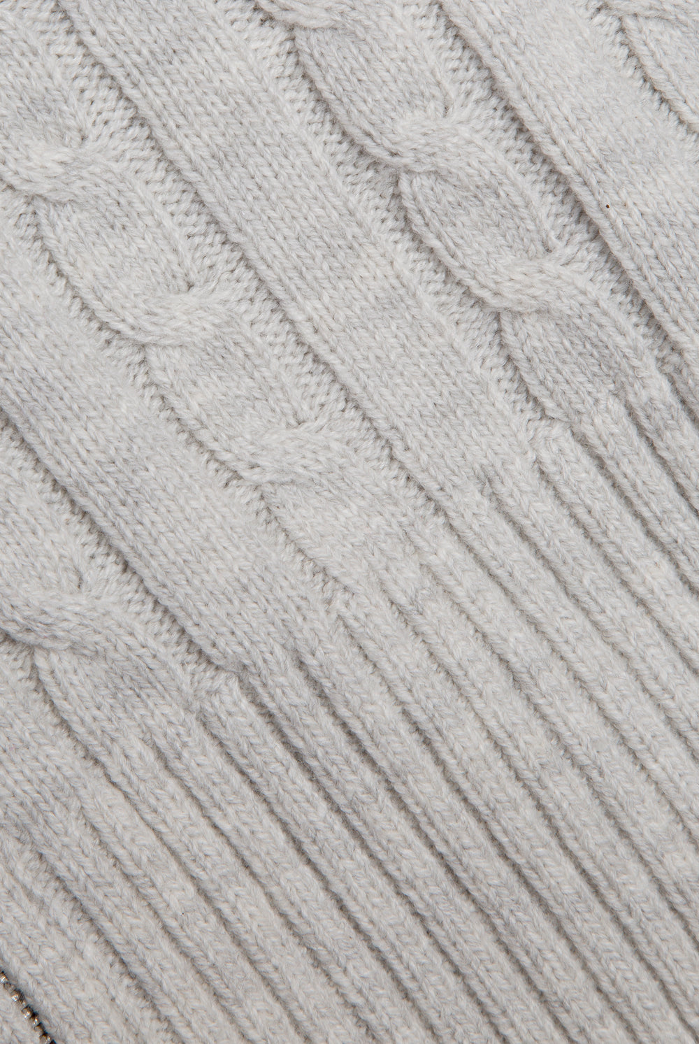 Displays the Silver Marl 'Juicy' branded Cable Knit Zip Up Hoodie featuring the close up on the details