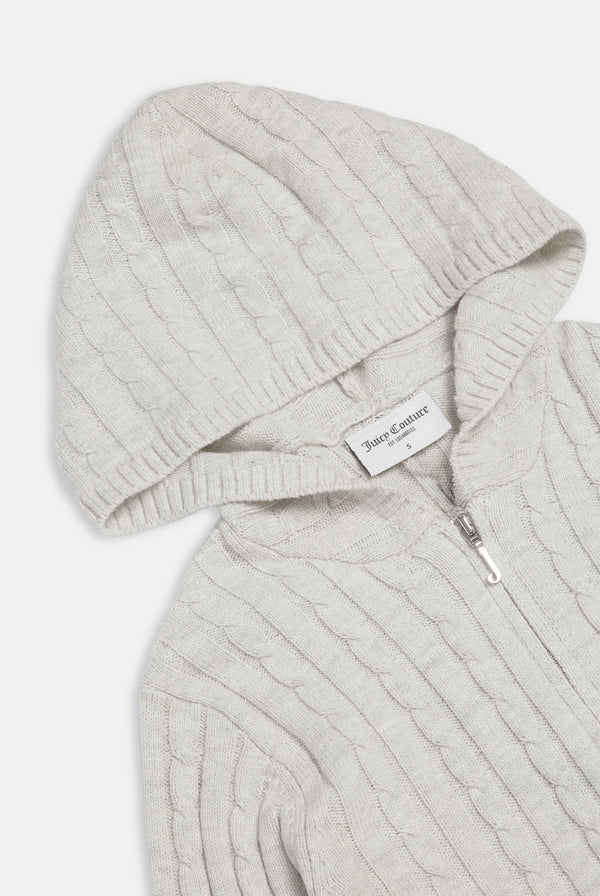 Grey Marl Cable Knit Zip Up Hoodie