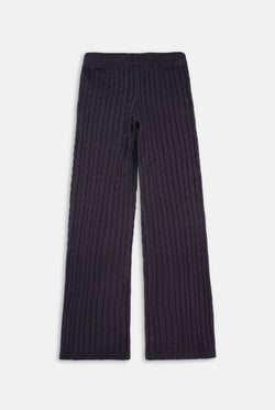 Displays the Night Sky 'Juicy' branded Cable Knit Straight Leg Pants