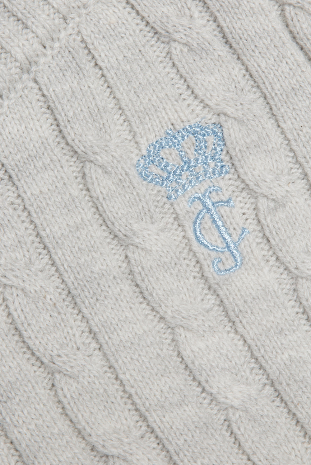 Displays the Silver Marl 'Juicy' branded Cable Knit Straight Leg Pants featuring the juicy branding 