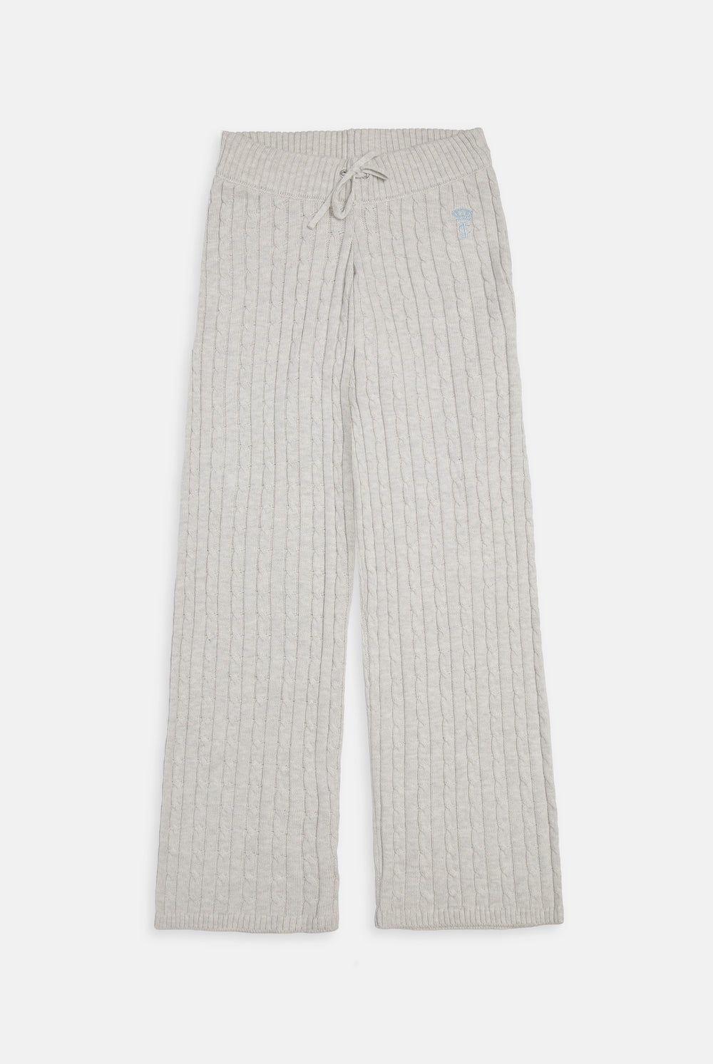 Displays the Silver Marl 'Juicy' branded Cable Knit Straight Leg Pants
