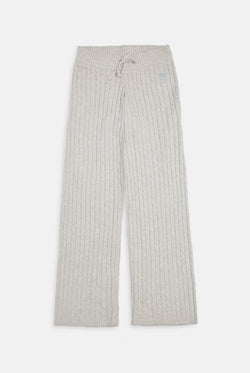 Displays the Silver Marl 'Juicy' branded Cable Knit Straight Leg Pants