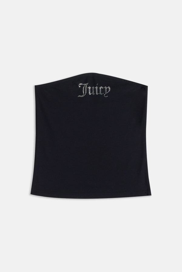 Displays the Black Diamanté jersey long bandeau top 