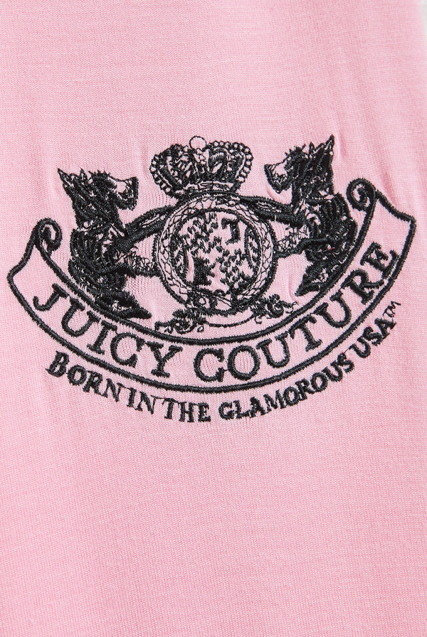Displays the Juicy Pink 'juicy' branded dog crest pyjama set featuring the juicy branded logo