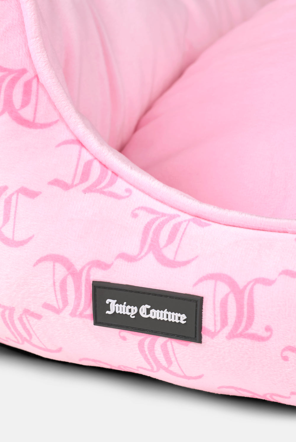 Displays the Juicy Pink 'Juicy' branded Pet Bed featuring the juicy branding