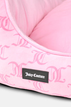 Displays the Juicy Pink 'Juicy' branded Pet Bed featuring the juicy branding