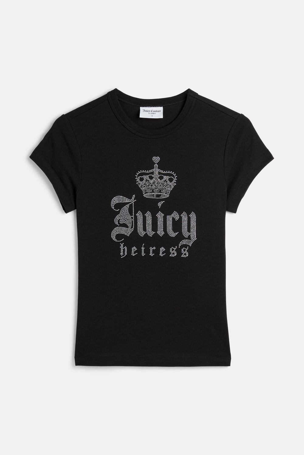 Displays the Black 'Juicy' branded Heiress Diamante Tee