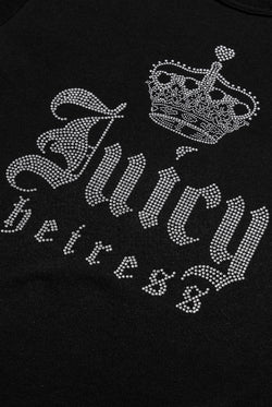 Displays the Black 'Juicy' branded Heiress Diamante Tee featuring the juicy Couture branding
