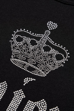 Displays the Black 'Juicy' branded Heiress Diamante Tee featuring the juicy couture branding 
