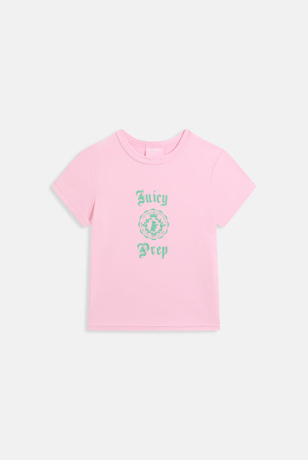 Displays the Juicy Pink 'Juicy' branded prep tee included in the pyjama set
