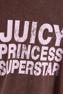 Displays the Java 'Juicy' branding Princess Superstar Washed T-Shirt featuring the slogan branding