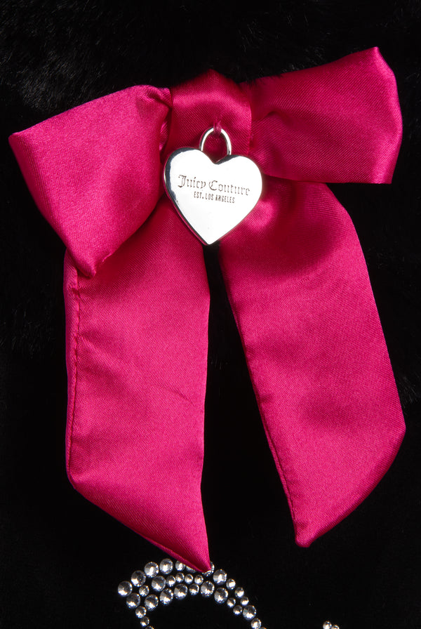 Displays the Black 'Juicy' branded Diamanté velour stocking featuring the ribbon and juicy Couture charm
