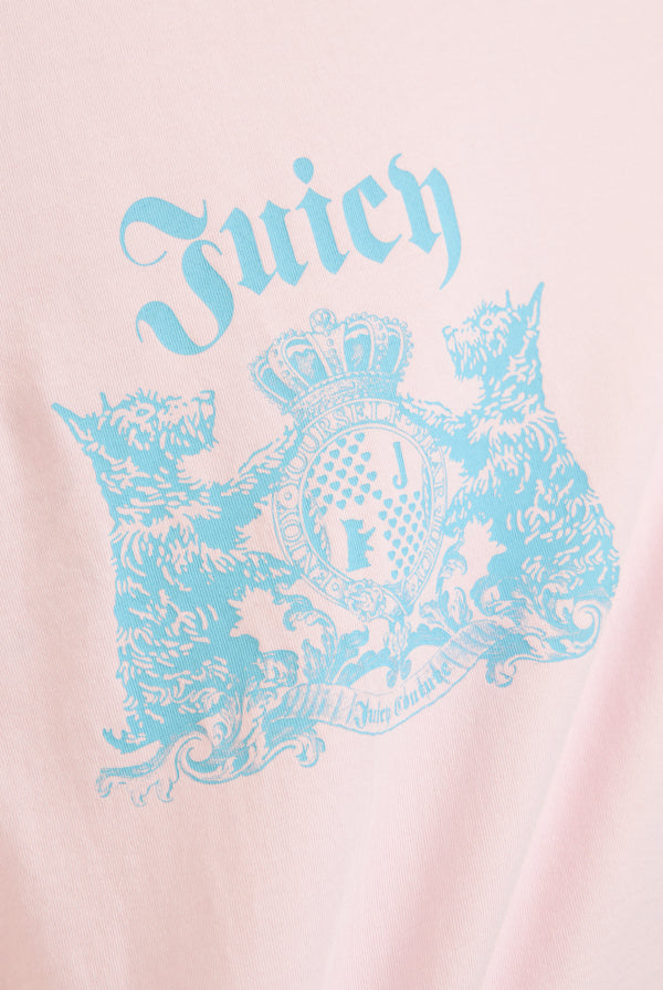Displays the Cherry blossom 'Juicy' branded dog crest graphic tee 