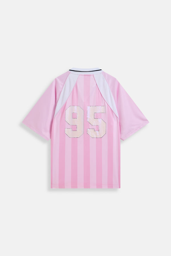 Displays the Cherry Blossom 'Juicy' branded football polo shirt