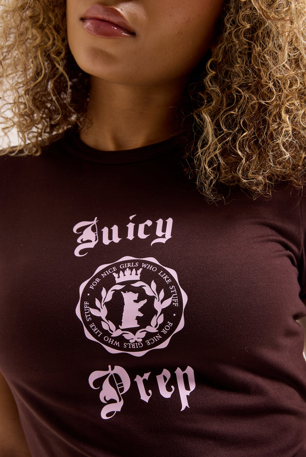 Displays a model wearing the Java 'Juicy' branded tee 
