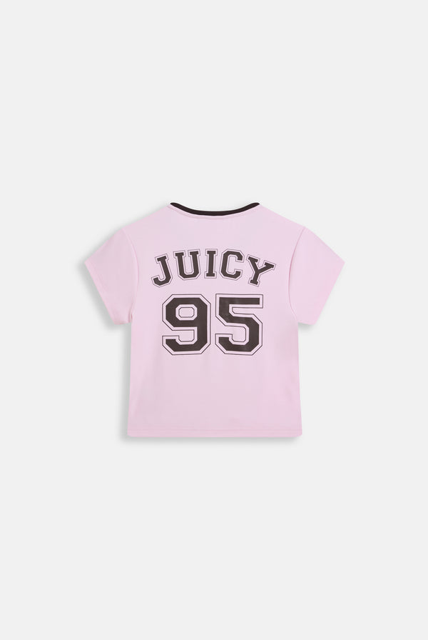 Displays the Cherry Blossom 'Juicy' branded juicy wag v neck t-shirt 