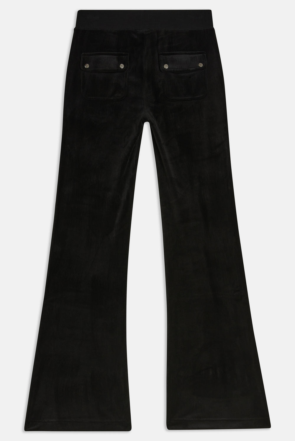 Displays the Black Low rise flare pocket 'Juicy' branded classic velour track pant