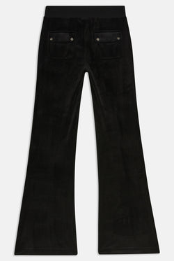 Displays the Black Low rise flare pocket 'Juicy' branded classic velour track pant