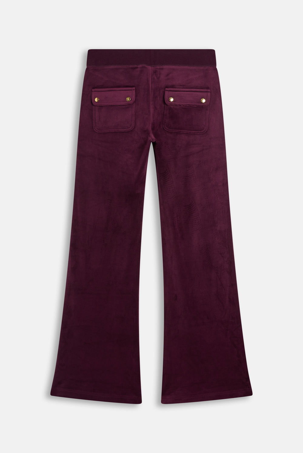 Displays the Winetasting & Gold 'Juicy' branded Low Rise Flare Classic Velour Track Pant