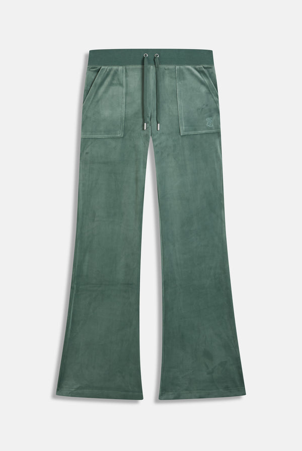 DUCK GREEN  LOW RISE VELOUR TRACK PANTS