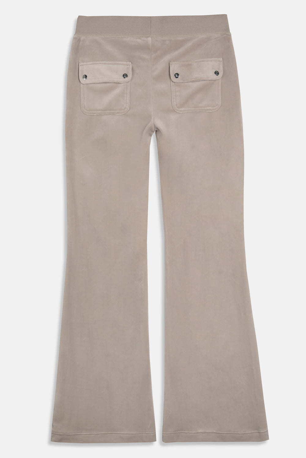 Displays the String 'Juicy' branded low rise flare pocket classic velour track pant 
