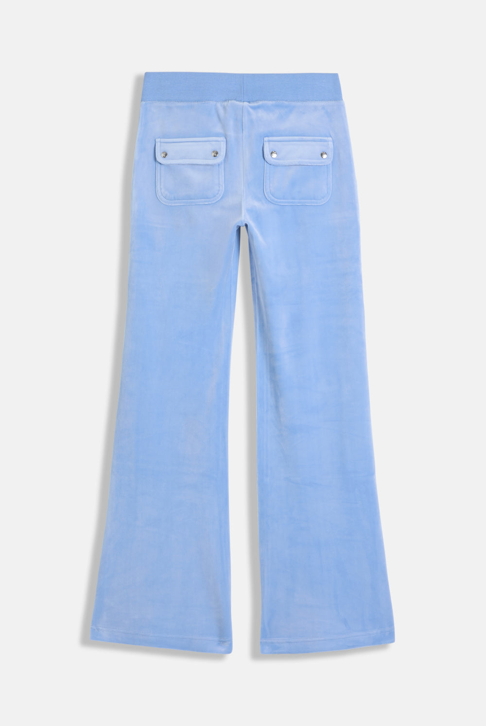 Displays the Della Robia 'Juicy' branded low rise flare classic velour track pant 
