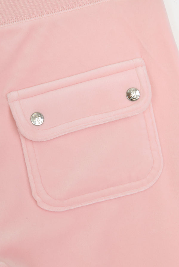 Displays the almond blossom 'Juicy' branded low rise flare classic velour track pant 