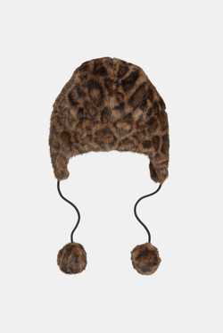 Displays the Natural Leopard 'Juicy' branded Long Pile Fur Trapper