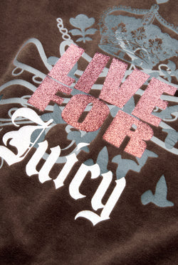 Displays the Java 'Juicy' branding Live For Juicy Puff Sleeve Hoodie featuring the details on the juicy branding 