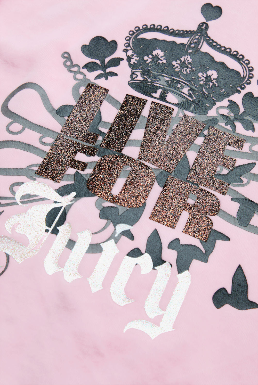 Displays the Cherry Blossom 'Juicy' branded Live For Juicy Puff Sleeve Hoodie featuring the details on the juicy branding 
