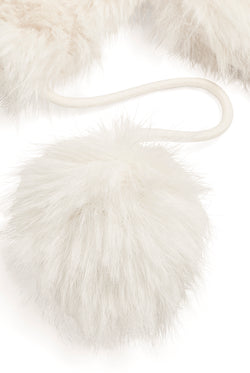 Displays the Sugar Swizzle 'Juicy' branded Long Pile Trapper Hat featuring the close up on the details