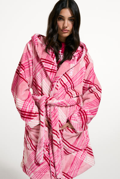 Pink Check Plush Dressing Gown