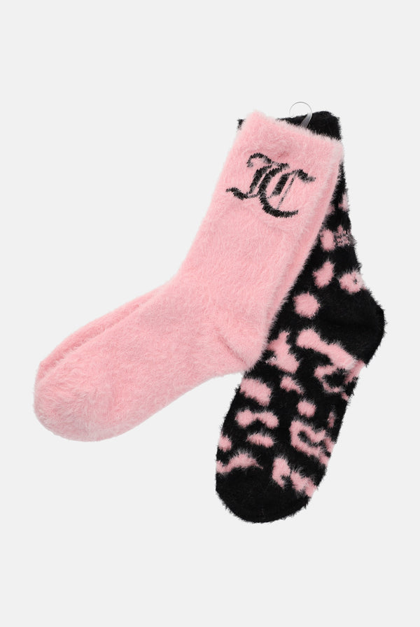 2 Pack Leopard Feather Jacquard Cosy Socks
