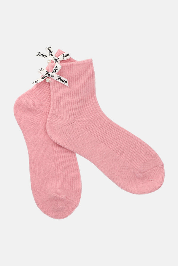 Pale Pink Pearl & Bow Cosy Socks