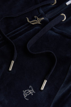 Displays the Night Sky Diamanté 'Juicy' branded velour zip-through hoodie featuring the Juicy Zip & Logo
