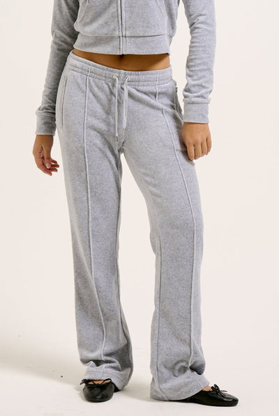 SILVER MARL COTTON VELOUR DIAMANTÉ TRACKSUIT BOTTOM