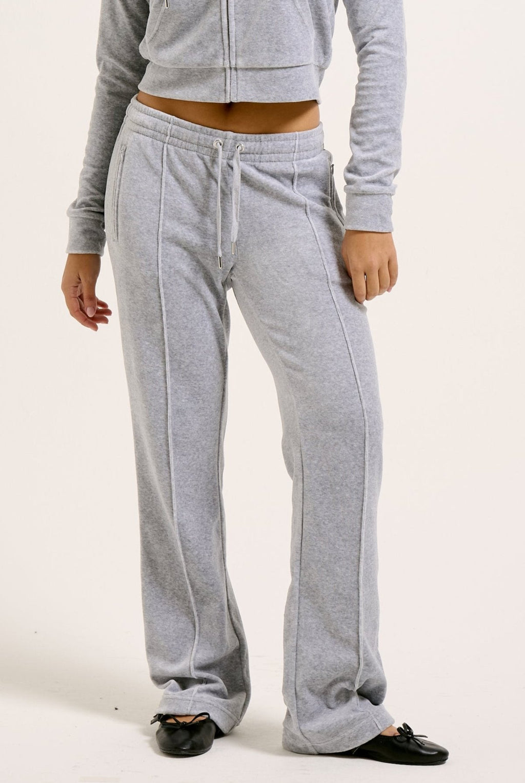 SILVER MARL COTTON VELOUR DIAMANTÉ TRACKSUIT BOTTOM