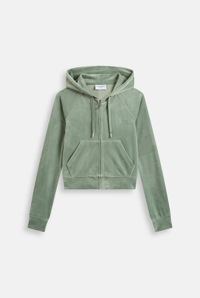 CHINOIS GREEN DIAMANTÉ VELOUR ZIP-THROUGH HOODIE
