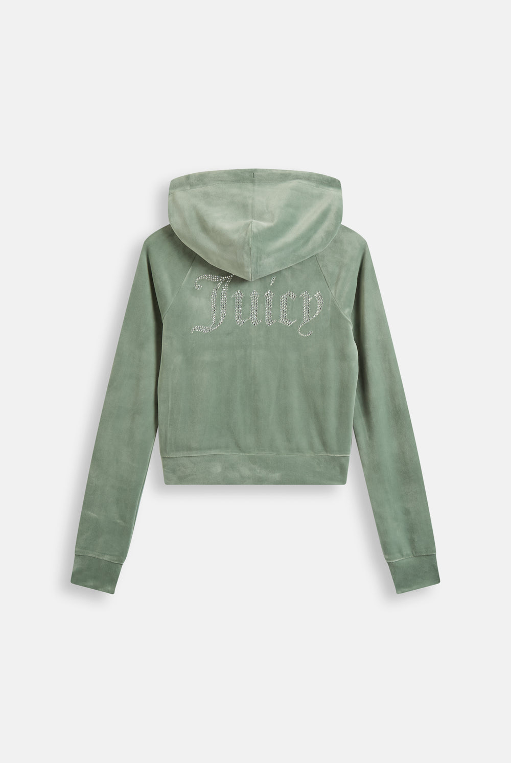 Displays the Chinois Green 'Juicy' branded diamanté velour zip-through hoodie 