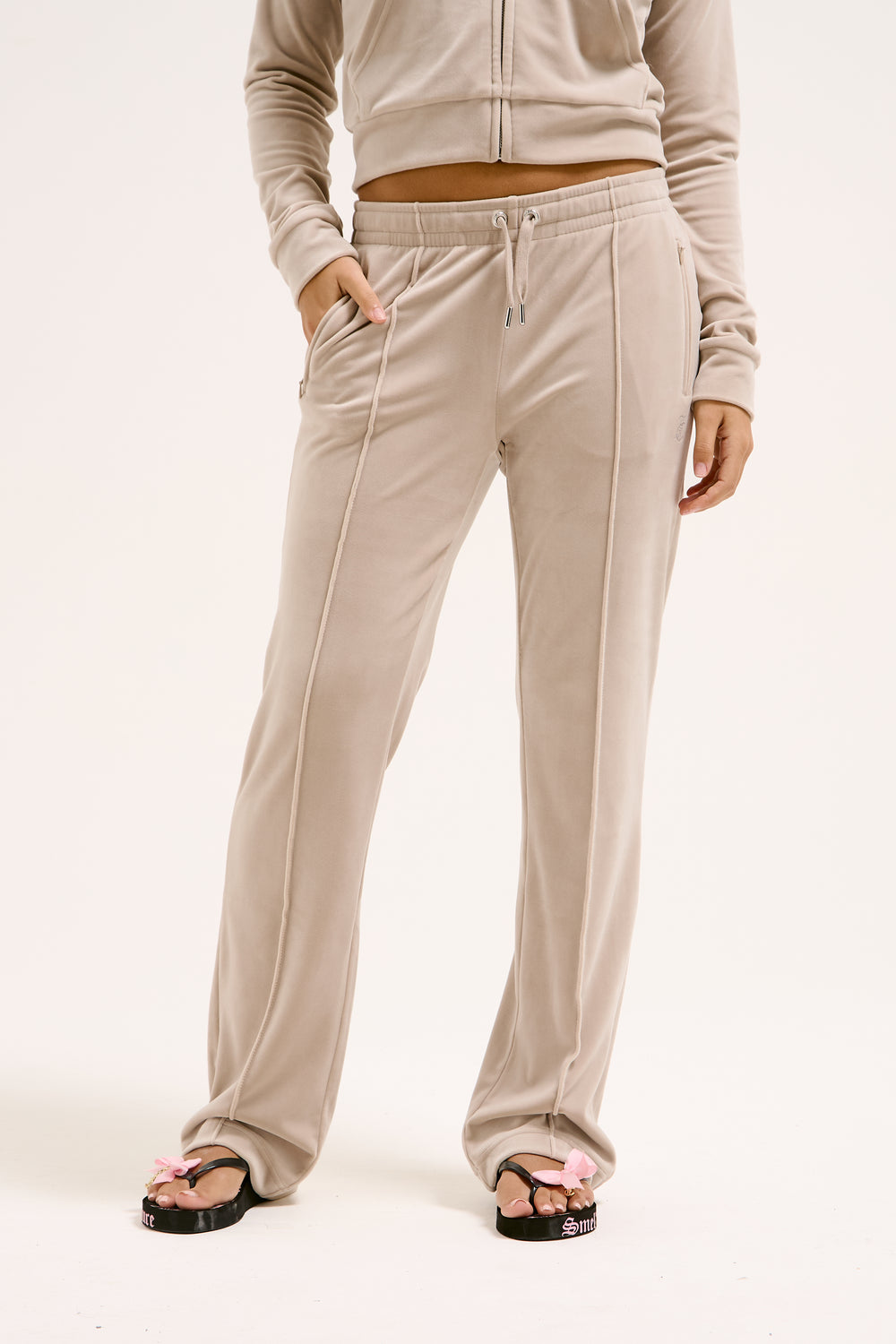 STRING VELOUR DIAMANTÉ TRACKSUIT BOTTOM