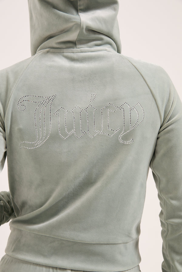 PURITAN GREY OUTLINE DIAMANTÉ VELOUR ZIP-THROUGH HOODIE