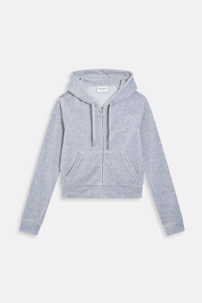 SILVER MARL DIAMANTÉ COTTON VELOUR ZIP-THROUGH HOODIE