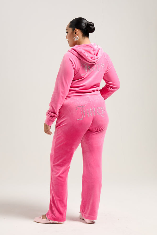 HOT PINK VELOUR DIAMANTÉ TRACKSUIT BOTTOM