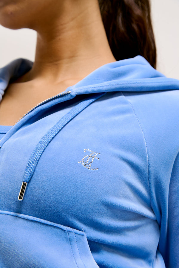 WASHED REGATTA DIAMANTÉ VELOUR ZIP-THROUGH HOODIE