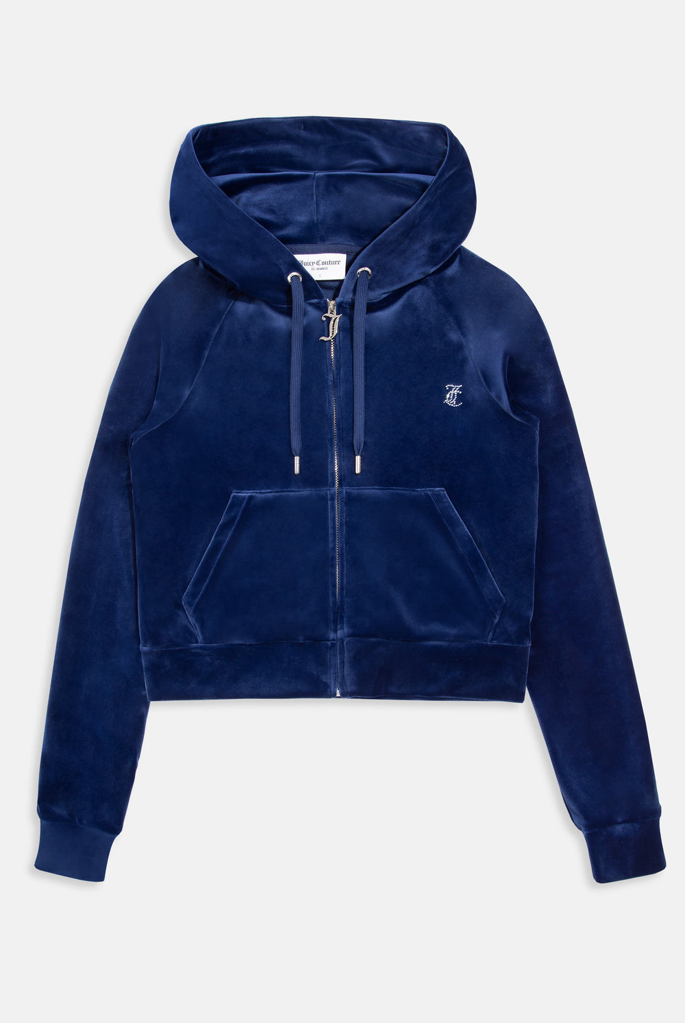 BLUE DEPTHS DIAMANTÉ VELOUR ZIP-THROUGH HOODIE