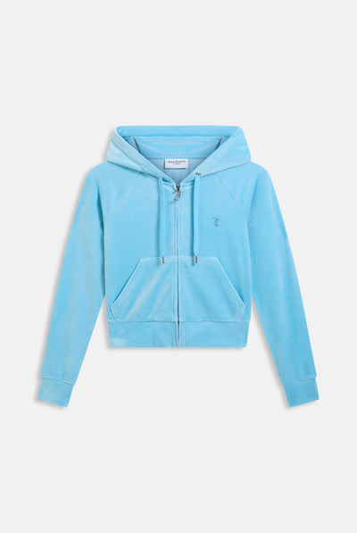 SKY BLUE OUTLINE DIAMANTÉ VELOUR ZIP-THROUGH HOODIE